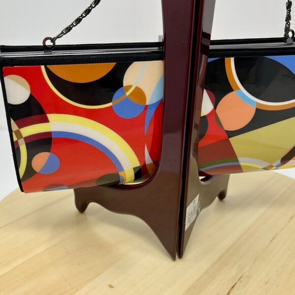 KAREN MARIE Colorful Abstract Clutch Bag with Chain - Picture 5 of 16